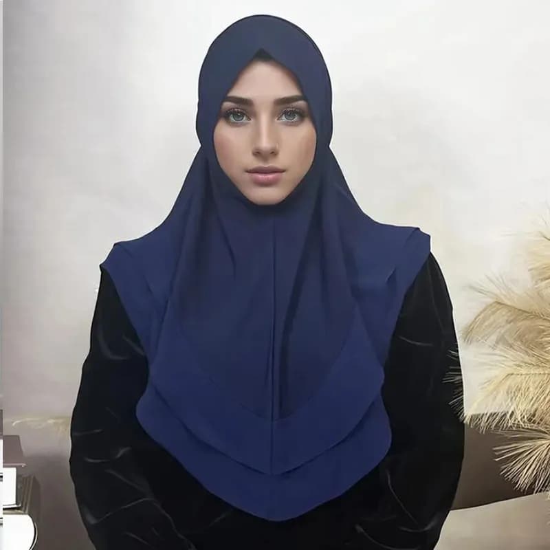 حجاب نسائي حجاب فوري وشاح شو خيمار 2 طبقة قصيرة دانتيل عمامة متواضعة صلاة مسلمة حجاب جلباب عربي نسائي Musulman - 4