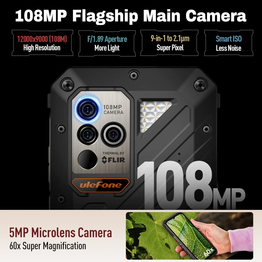 هاتف Ulefone Power Armor 18T Ultra 5G متين مع تصوير حراري، ذاكرة رام 24 جيجابايت، ذاكرة داخلية 512 جيجابايت، شاشة 6.58 بوصة، معدل تحديث 120 هرتز، كاميرا 108 ميجابكسل، نظام أندرويد، يدعم NFC - 4