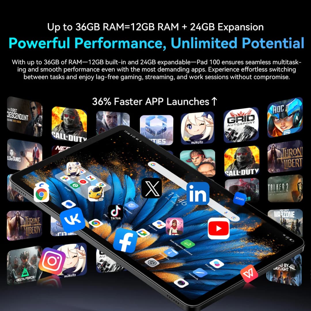 [عرض عالمي أول] جهاز لوحي بلاك فيو أوسكال باد 100 بشاشة 12 بوصة بدقة 2K FHD+ ومعالج يونيسوك T615 وذاكرة رام 12+12 جيجابايت وذاكرة داخلية 256 جيجابايت وبطارية 9000 مللي أمبير، يعمل بنظام أندرويد 15 ويدعم 4G - 2