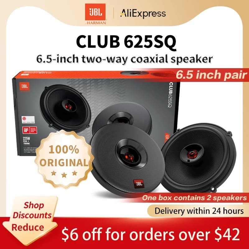 سماعة JBL للسيارة مقاس 6.5 بوصة من طراز CLUB 625SQ، سماعة محورية للترددات العالية، سماعة ستيريو محيطية كاملة النطاق