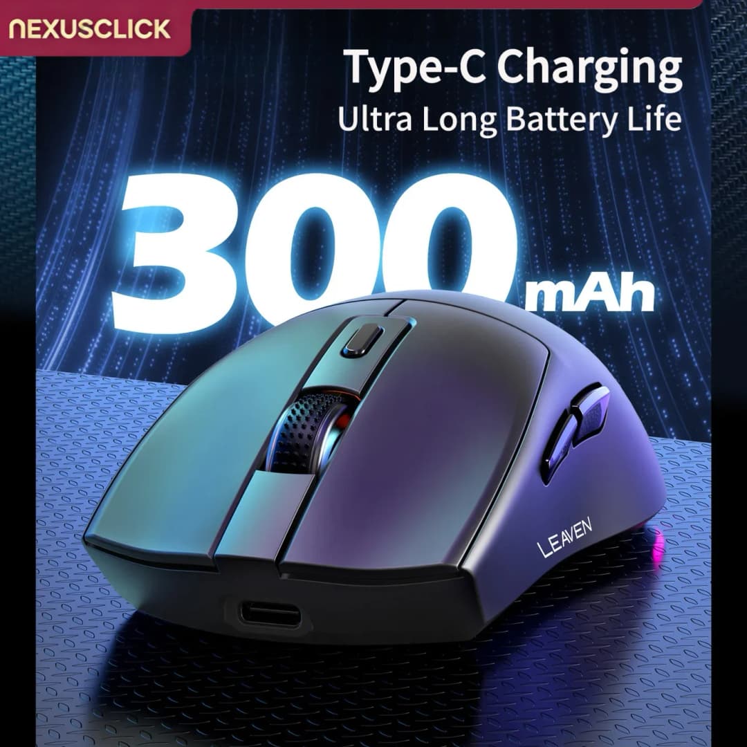 ماوس الألعاب اللاسلكي المريح NexusClick، ماوس خفيف الوزن ثنائي الوضع RGB مع قاعدة شحن مغناطيسية وضبط DPI للكمبيوتر المكتبي - 4