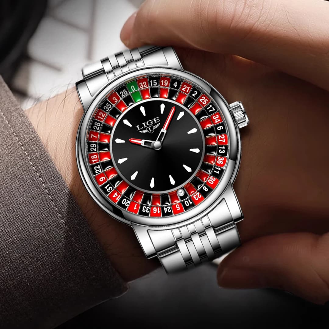 LIGE Fashion Men Watch Rotating Dial Las Vegas Roulette Desktop Theme Watch Men Waterproof Luminous Clock Watches Creative Clock - 5
