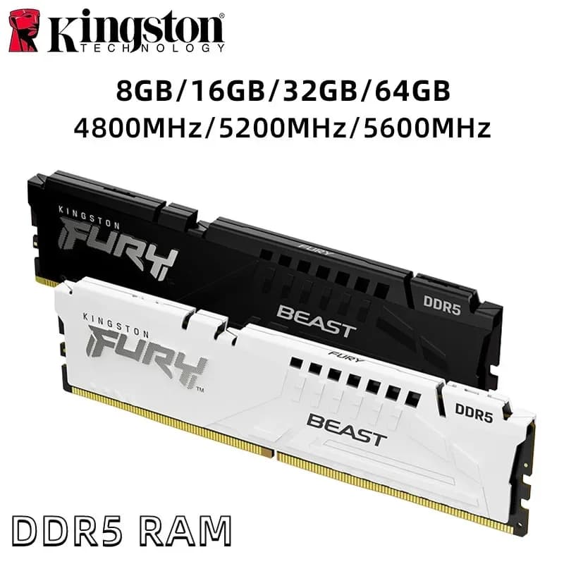 ذاكرة كينجستون FURY Beast DDR5 8 جيجا 16 جيجا 4800 ميجا هرتز 32 جيجا 5200 ميجا هرتز 5600 ميجا هرتز 6000 ميجا هرتز 6400 ميجا هرتز كمبيوتر مكتبي لمعالج AMD Intel لوحة أم 288 دبوس DIMM PC5