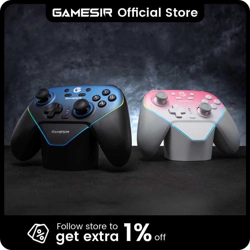 وحدة تحكم سويتش لاسلكية GameSir Super Nova مع محطة شحن، عصا تحكم بتأثير هول لجهاز الكمبيوتر ونينتندو سويتش 2 والهاتف الذكي بنظام أندرويد