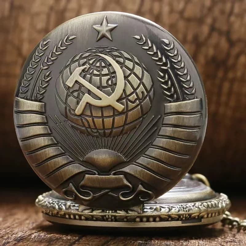 Vintage Soviet Sickle Hammer Communist Style Quartz Pocket Watch For Men And Women Vintage Bronze Pendant Best Gift - 3