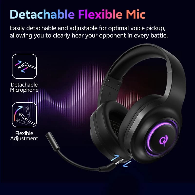 QCY Heroad V200 Gaming Headset Bluetooth 6.0 with Mic 50mm Driver 7.1 Surround Sound RGB Over Ear Headphones for PC Laptop PS4/5 - 4