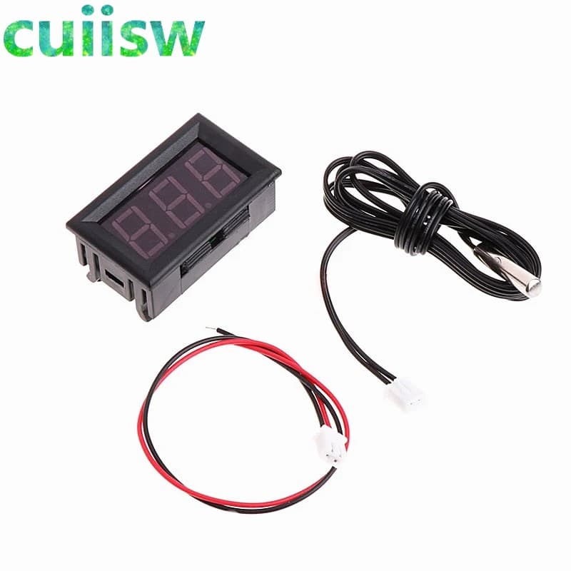 مقياس درجة حرارة رقمي صغير LED للسيارة يعمل على 12V مع نطاق قياس -50 إلى 110 درجة مئوية ومسبار حرارة - 6
