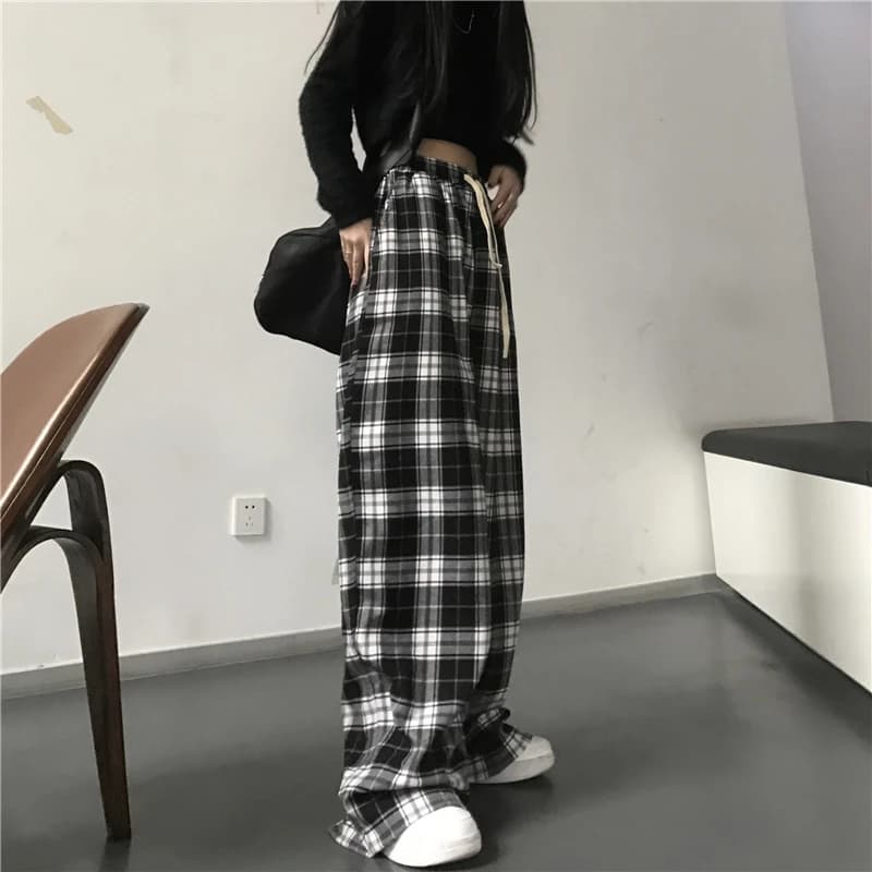 بنطلونات رياضية نسائية واسعة، بنطلونات كاجوال عصرية مربعة سوداء، خصر مطاطي واسع، جيوب، بنطلونات طلابية للجنسين، بنطلونات Hip Hop فضفاضة - 6