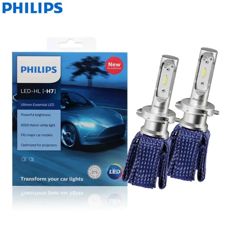 إضاءة فيليبس Ultinon Essential LED من نوع H7، 6000 كلفن، 12 فولت، إضاءة أمامية للسيارة أكثر سطوعًا بنسبة 100%، حزمة ThermalCool 11972UEX2، زوج واحد