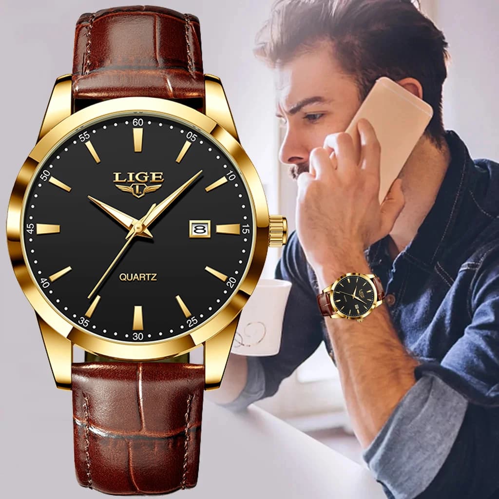 LIGE Mens Watches Top Brand Luxury Military Quartz Watch for Men Fashion Leather Waterproof Sports Chronograph Montre Homme+BOX - 3