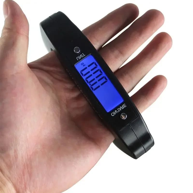 مقياس محمول 50 كجم/110 رطل بشاشة LCD رقمية لقياس وزن الأمتعة والحقائب مع خطاف تعليق لوزن الأسماك - 5