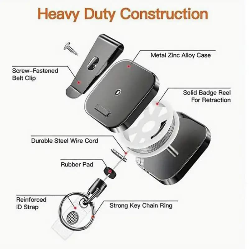 Heavy Duty Retractable Metal Wire Keychain Pull Badge Reel ID Lanyard Name Tag Card Badge Holder Reel Key Ring Outdoor Tool Gift - 5