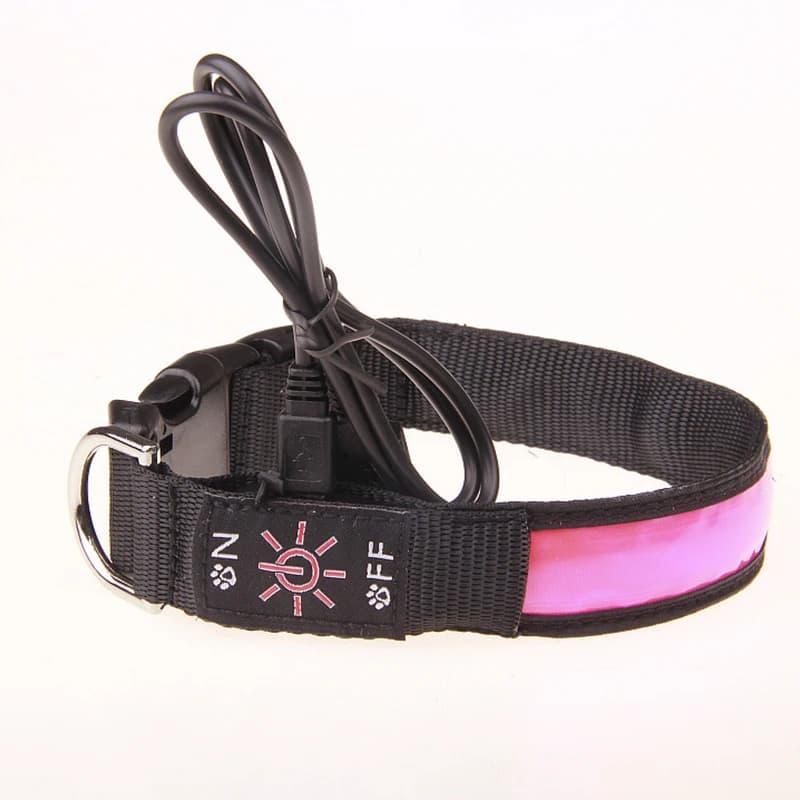 طوق الكلاب من Pinkycolor بشحن USB وإضاءة LED مضيئة إضاءة ليلية آمنة عاكسة طوق جلدي مضيء للكلاب والحيوانات الأليفة قابل لإعادة الشحن - 2