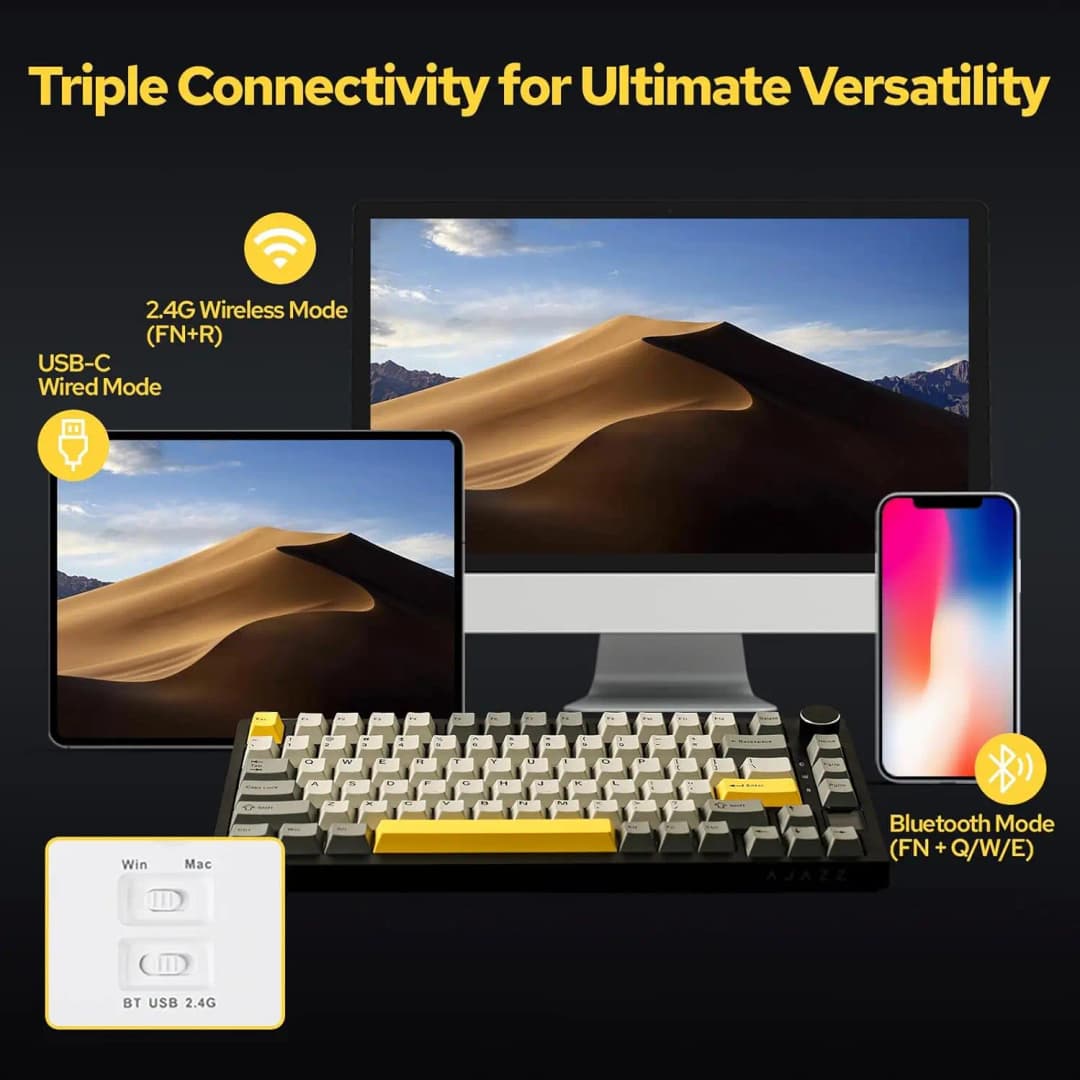 لوحة مفاتيح ميكانيكية للألعاب Ajazz AK820/AK820Pro بلوتوث 5.1/لاسلكية/سلكية لوحة مفاتيح مخصصة بزر مختوم لتبادل الحرارة - 3