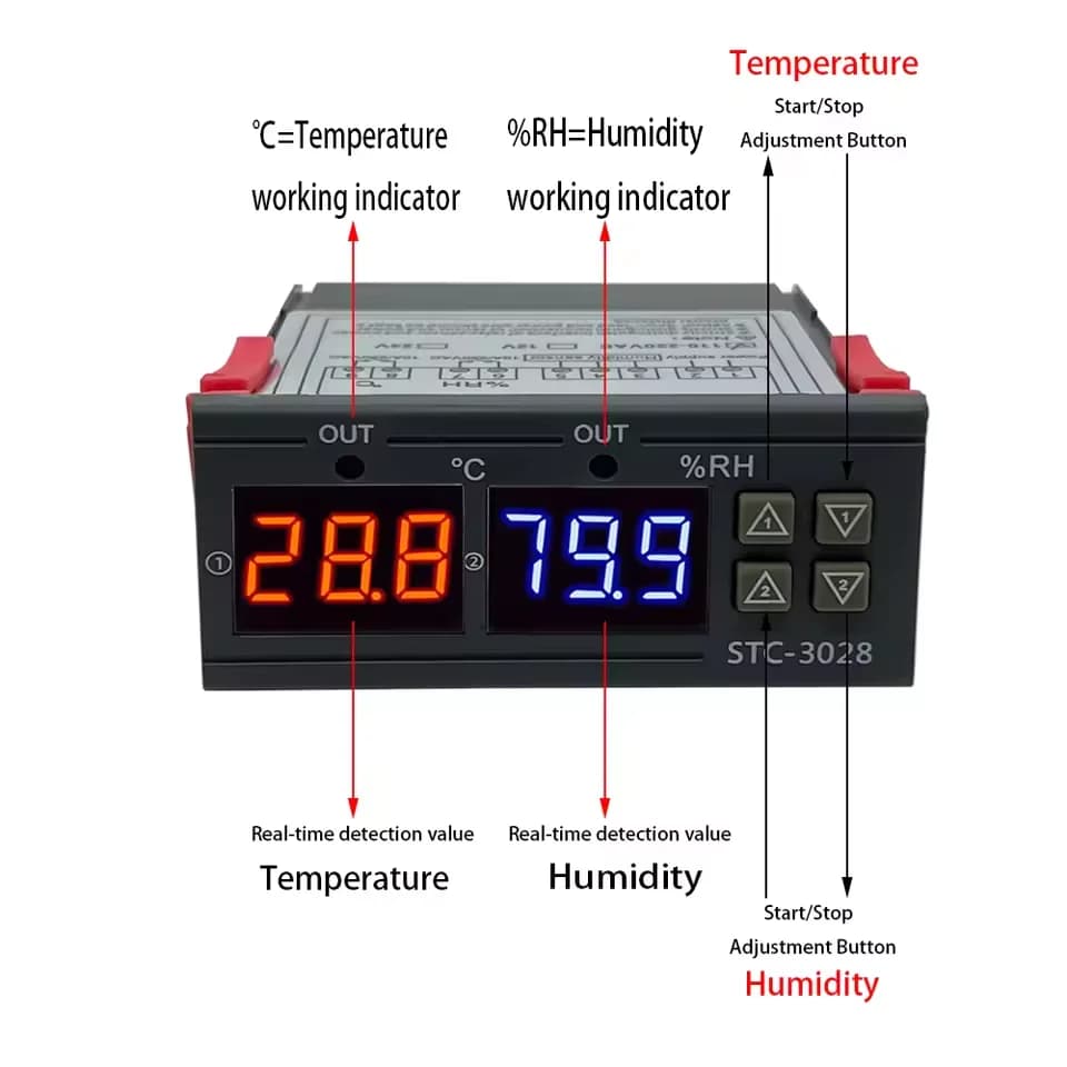 Dual Digital Thermostat Temperature Humidity Control STC-3028 Thermometer Hygrometer Incubator Controller AC 220V DC 12V 24V - 2