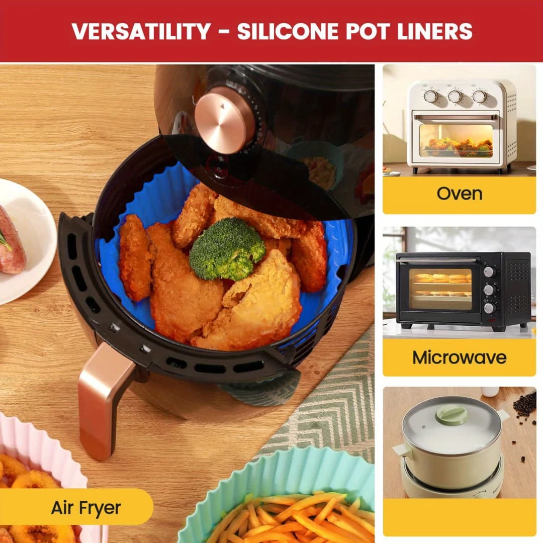 6PC Air Fryer Mats - 450°F Silicone Non-Stick Dual Texture Dishwasher Safe Crispy/Steam Cooking - 5