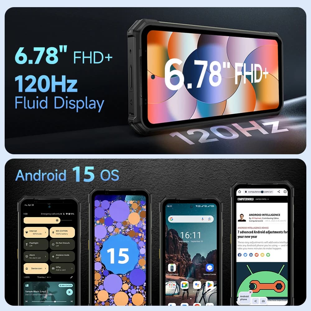 هاتف Ulefone Armor 24 المتين بطارية 22000 مللي أمبير، حتى 24 جيجابايت + 256 جيجابايت، شاشة 6.78 بوصة 120 هرتز، كاميرا 64 ميجابكسل + 64 ميجابكسل، NFC، إضاءة LED، إصدار عالمي - 4