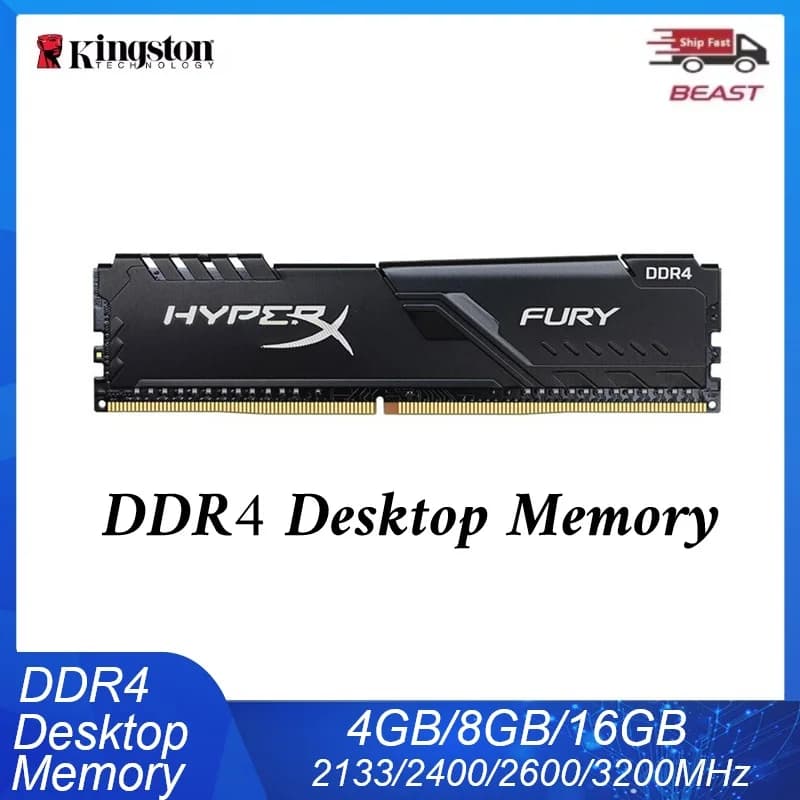 ذاكرة Kingston DDR4 لسطح المكتب، ذاكرة كمبيوتر للألعاب 4 جيجابايت و8 جيجابايت و16 جيجابايت، ترددات 3200 ميجاهرتز و2666 ميجاهرتز و2400 ميجاهرتز و2133 ميجاهرتز، أداء عالي DIMM