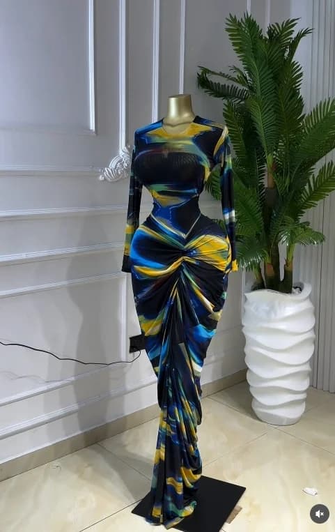 GLCMYAYA Women Tie Dye Printed Ruched Stacked Long Sleeve Bodycon Midi Maxi Dress 2026 Beach Sexy Vacation Long Dresses Vestidos - 2