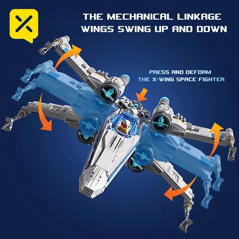 مجموعة مكعبات بناء TOYLINX مقاتلة الفضاء X-Wing مع إضاءة LED ولعبة مركبة فضائية ميكانيكية مع طيار - هدايا - 6