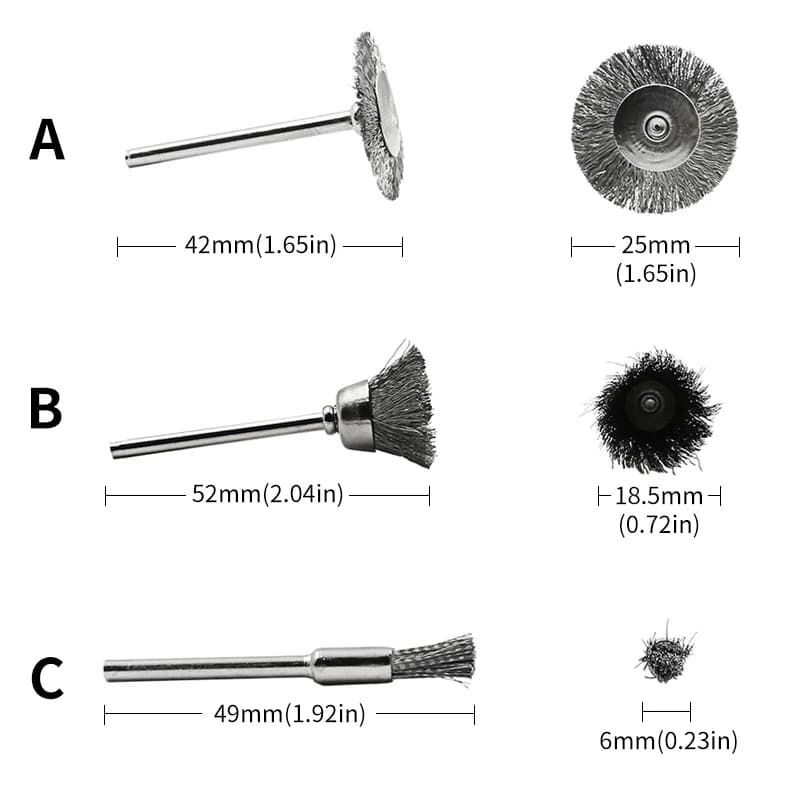 Wire Wheel Cup Brush Set Drill Polishing Dremel Tools 3mm Shank for Power Die Grinder Rotary Electric Abrasive Tool - 6