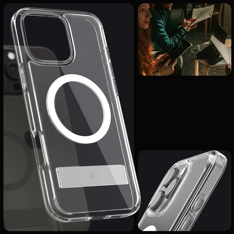 غطاء Spigen Ultra Hybrid S MagFit مصمم لـ iPhone 17 Pro Max 16 15 14 13 12 حامل مقاوم للاصفرار متوافق مع MagSafe