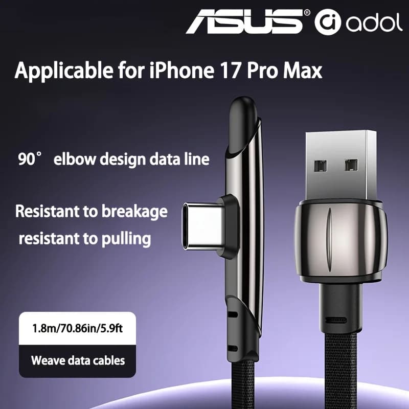 كابل ASUS 30W PD USB Type C بزاوية 90 درجة مزامنة البيانات شحن سريع USB C لهواتف هواوي شاومي ريدمي آيفون