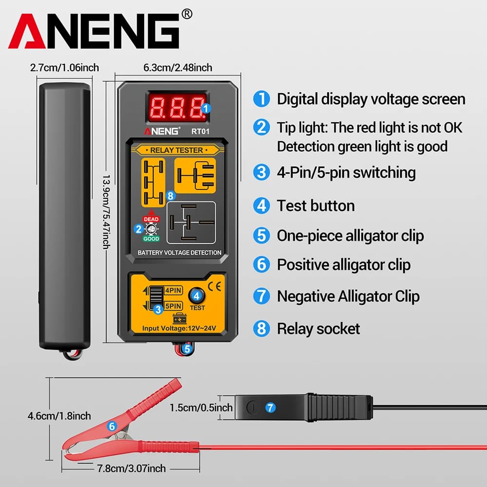 ANENG 11-25V كاشف ريلاي RT01 رقمي عالمي 4/5 دبابيس بطارية سيارة كشف مركبة عرض رقمي جهاز فحص جهد البطارية - 6