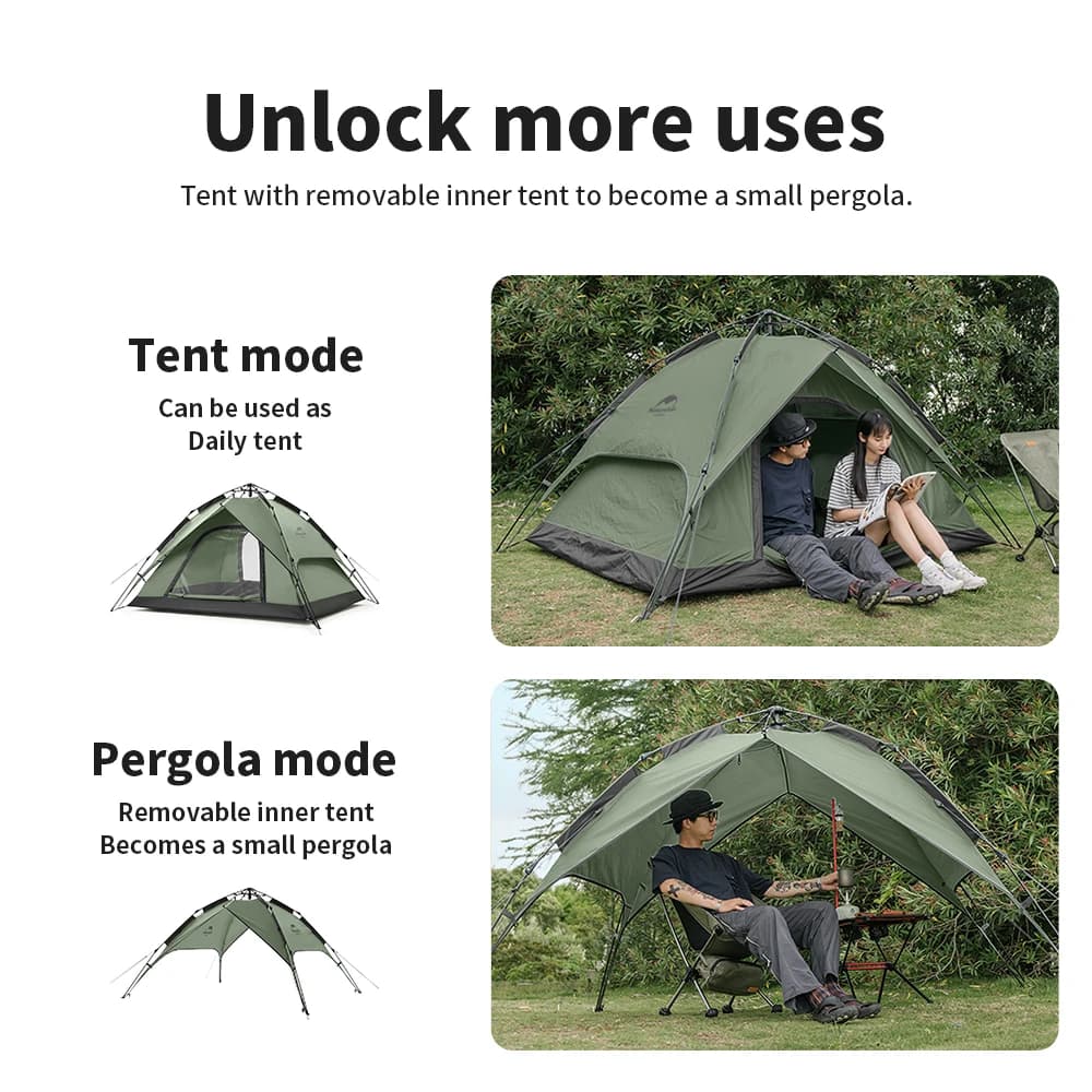 خيمة تخييم أوتوماتيكية من Naturehike، خيمة سقف مقاومة للماء بلمسة واحدة، خيمة ببابين لثلاثة أشخاص، خيمة شاطئ وصيد خارجية - 2