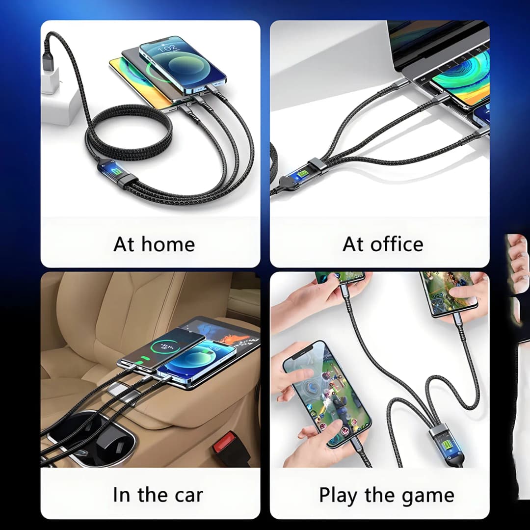 كابل شاحن سريع 3 في 1، USB 100 واط 6A، كابل سيارة USB إلى Type-C ومايكرو لايتنينج لآيفون 16 و15 و14 و13 وسامسونج وشاومي وهواوي - 3