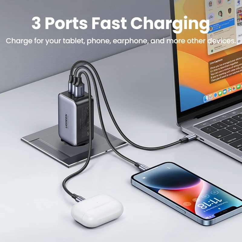 UGREEN 65W GaN Charger Quick Charge 4.0 3.0 USB C Charger for iPhone 17 16 15 Pro Max Laptop Macbook Air Tablet PD Fast Charger - 3