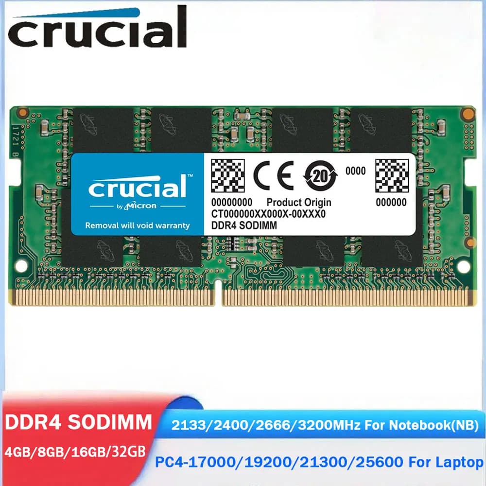 ذاكرة رام لابتوب من كروشيال DDR4 بسعة 8 جيجابايت و32 جيجابايت و4 جيجابايت و16 جيجابايت بتردد 3200 ميجاهرتز و2666 و2400 و2133 ميجاهرتز PC4-25600 و21300 و19200 فولت 1.2V 260Pin SODIMM للكمبيوتر المحمول