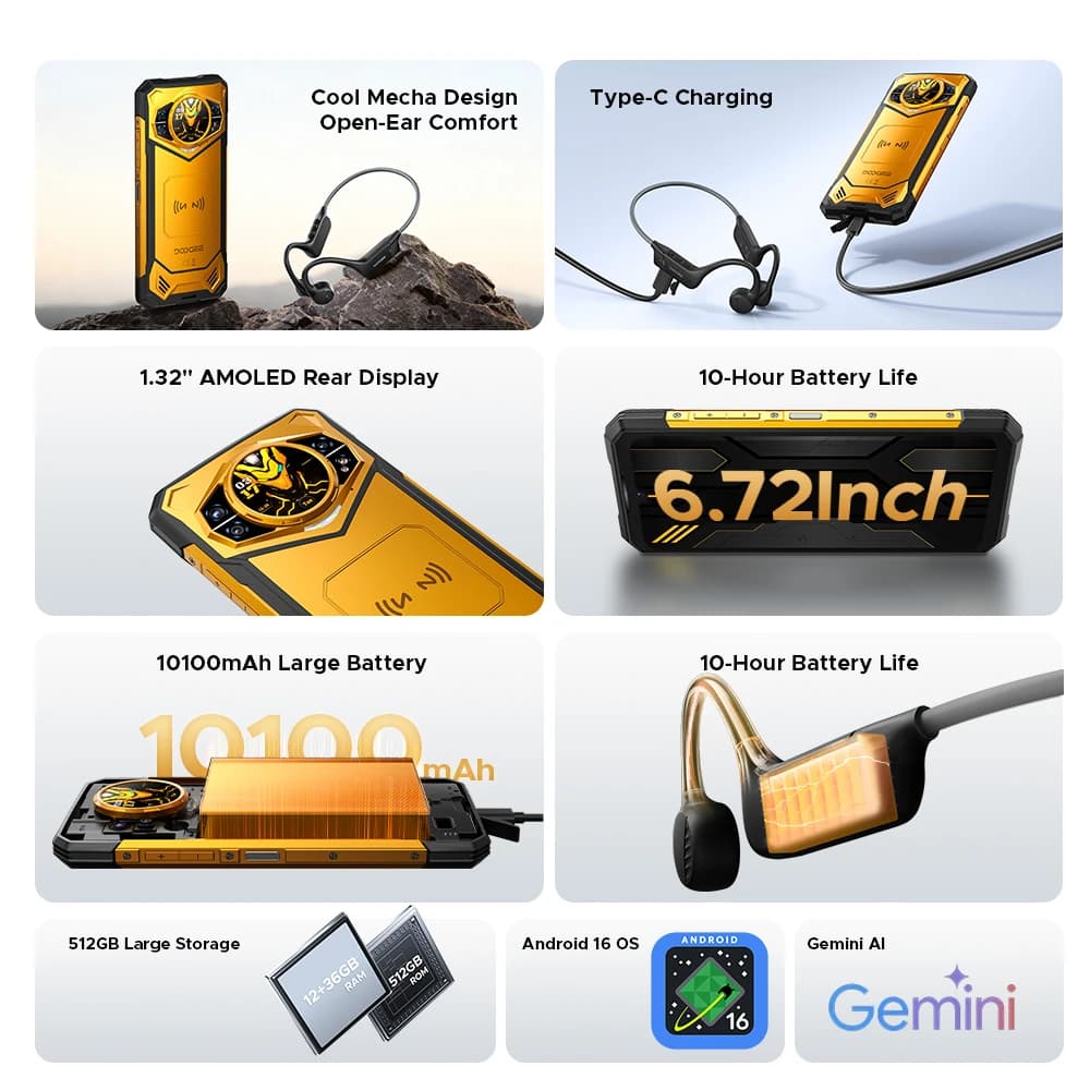 هاتف DOOGEE S200 X 5G المتين بنظام أندرويد 16، ذاكرة 48 جيجابايت + 512 جيجابايت، شاشة 6.72 بوصة FHD+ بمعدل تحديث 120 هرتز، معالج Dimensity 7050، بطارية 10100 مللي أمبير، كاميرا 100 ميجابكسل، مساعد ذكاء اصطناعي، NFC - 2