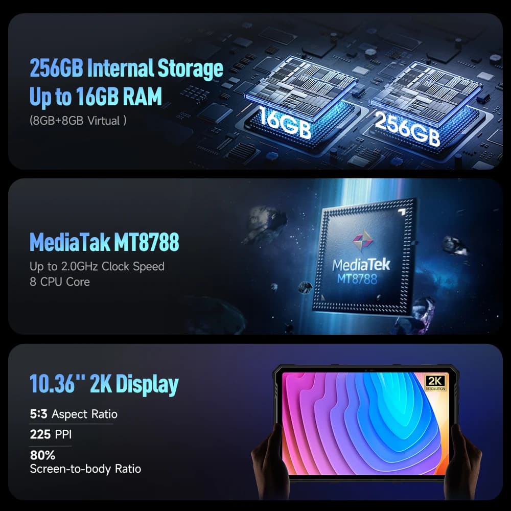 【World Premiere】Ulefone Armor Pad 3 Pro Rugged Tablet 33280 mAh MediaTek MT8788 16GB RAM(8+8) 256GB ROM 50MP 10.36"2K Android - 5