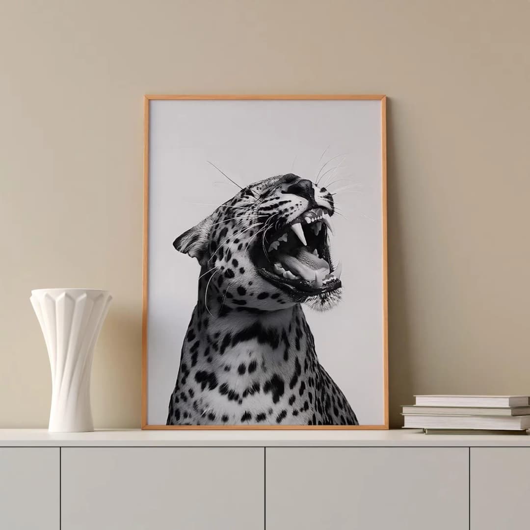 Fashion Stylish Wall Art Print - Trendy Leopard Roar Print - Black and White - Home Decor - Printable Wall Art Digital Download - 4