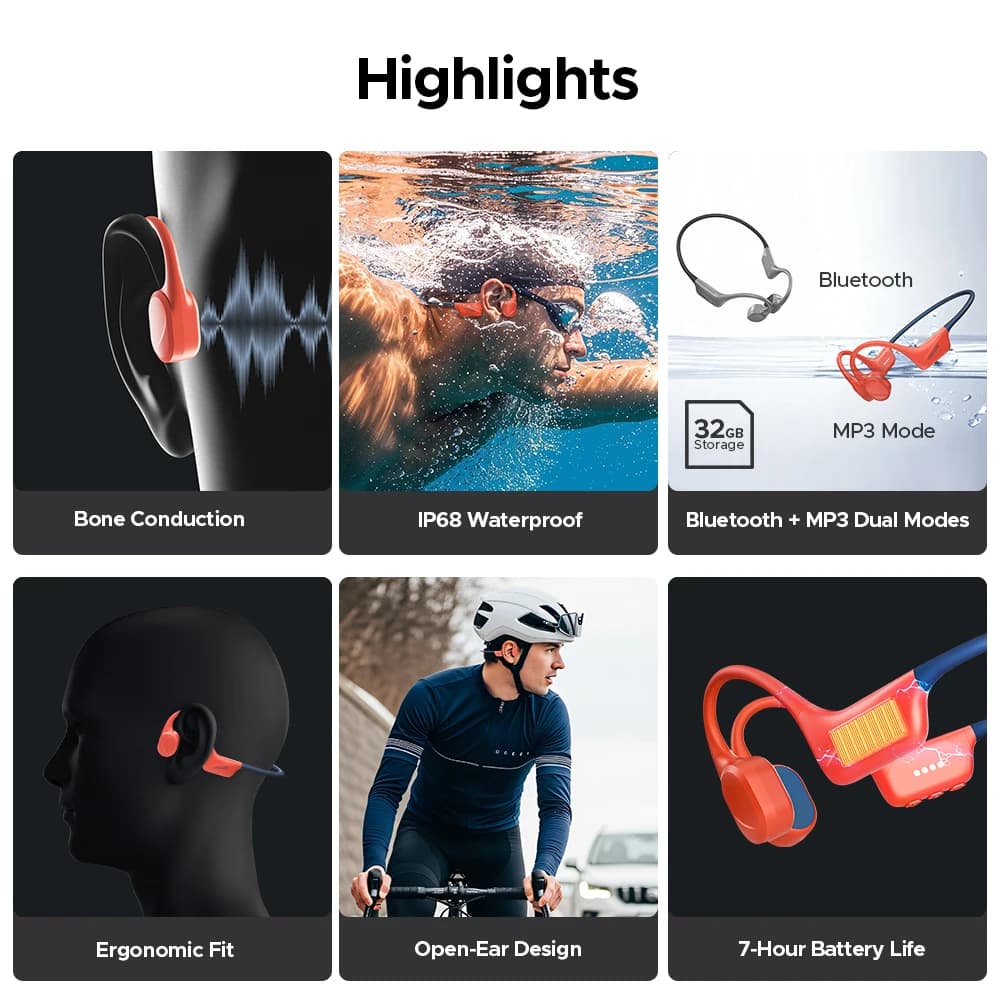 DOOGEE BoneBeat Swim Bone Conduction Headphones Bluetooth 5.4 IP68 Waterproof Wireless Sport Headset for Running, Cycling - 2