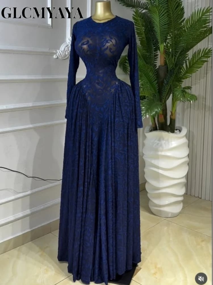 CM.YAYA Women O-neck Long Sleeve Big Swing A-line Maxi Dress 2026 Evening Sexy Parties Education Vacation Long Dresses Vestidos - 3
