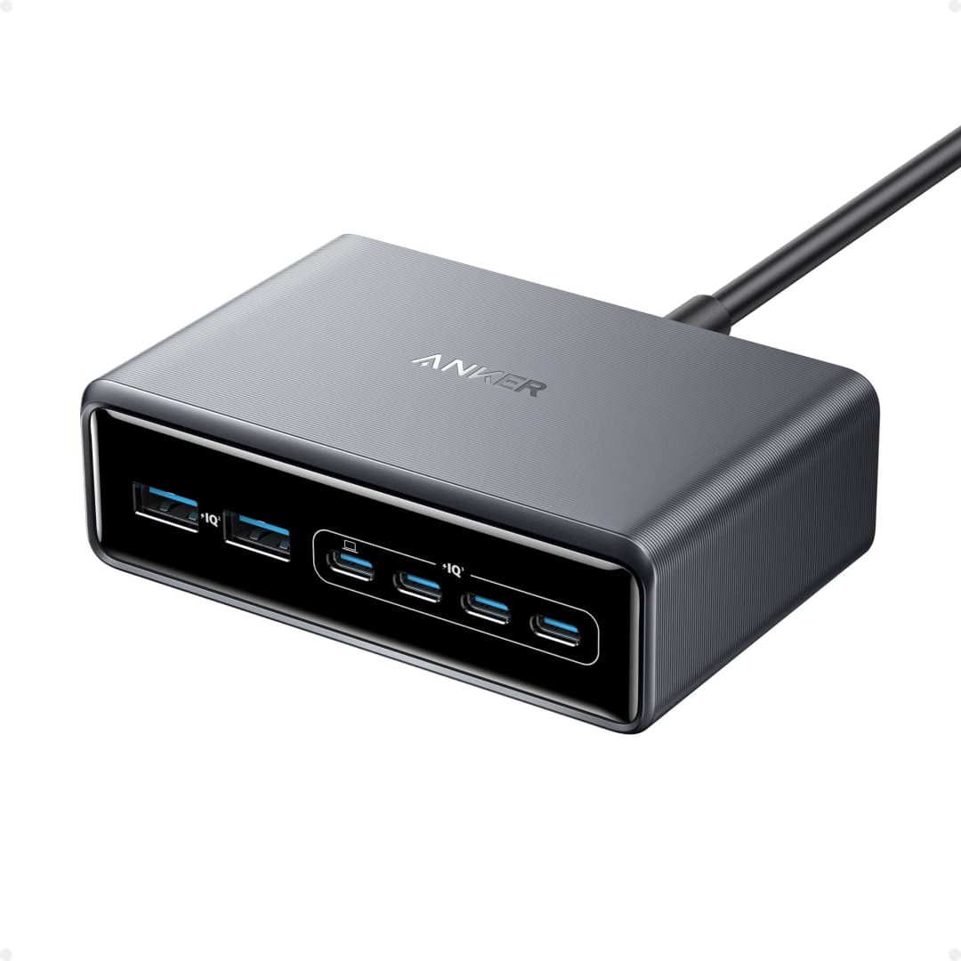شاحن أنكر برايم 200 واط 6 منافذ محطة شحن GaN شاحن سطح مكتب USB-C PD مع شحن سريع، متوافق مع آيفون 17