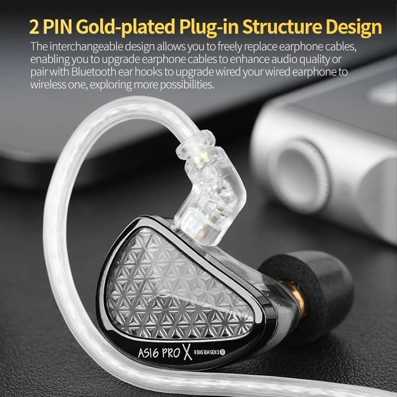 KZ AS16 PRO X سماعات داخل الأذن 8 سماعات موازنة أرماتشر هيكل قناة صوتية ثلاثية هاي فاي سماعات رأس - 6