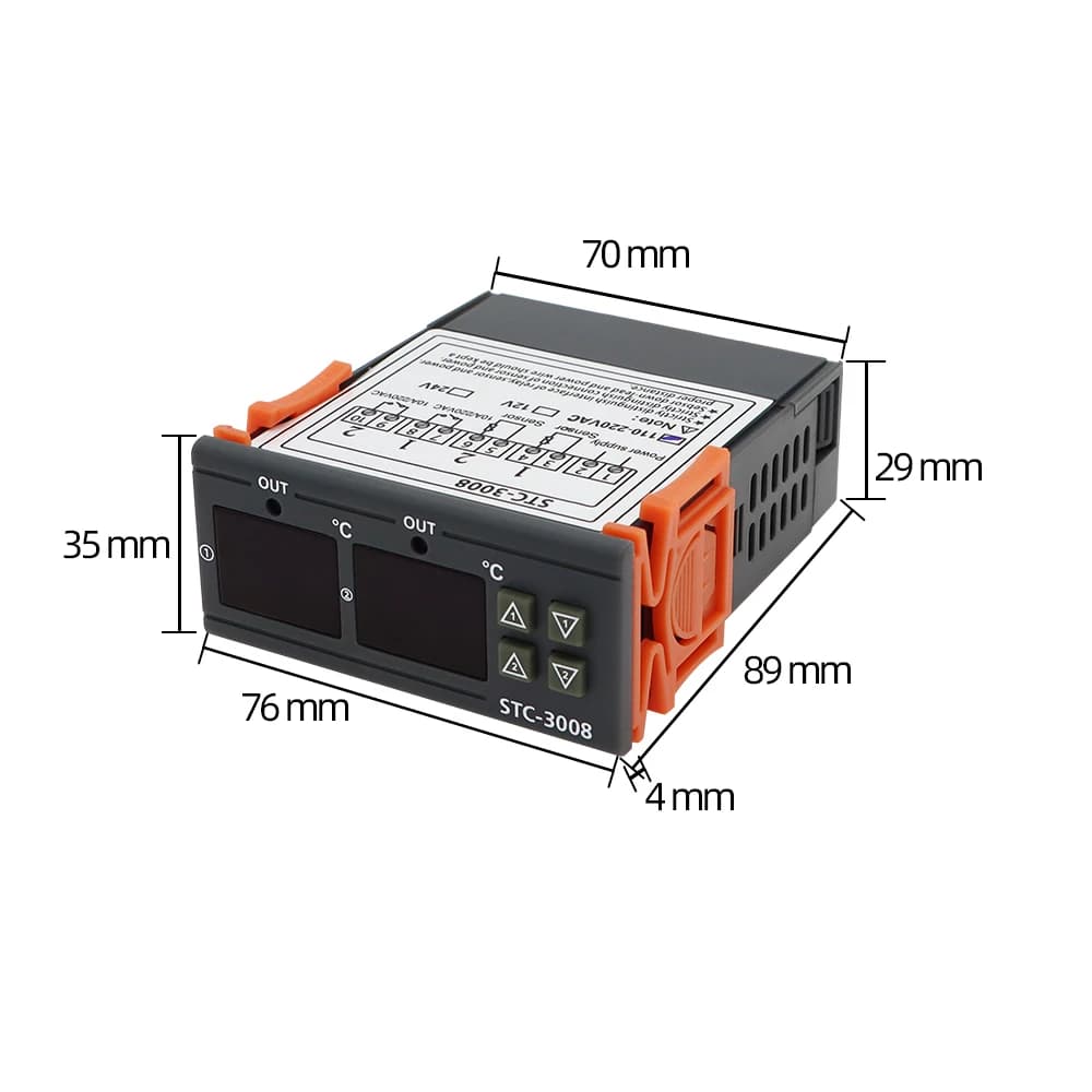 تحكم رقمي مزدوج في درجة الحرارة STC-3008، مخرجين ريلاي، 12V/24V/220V، منظم حرارة، سخان/مبرد مع مسبار - 5