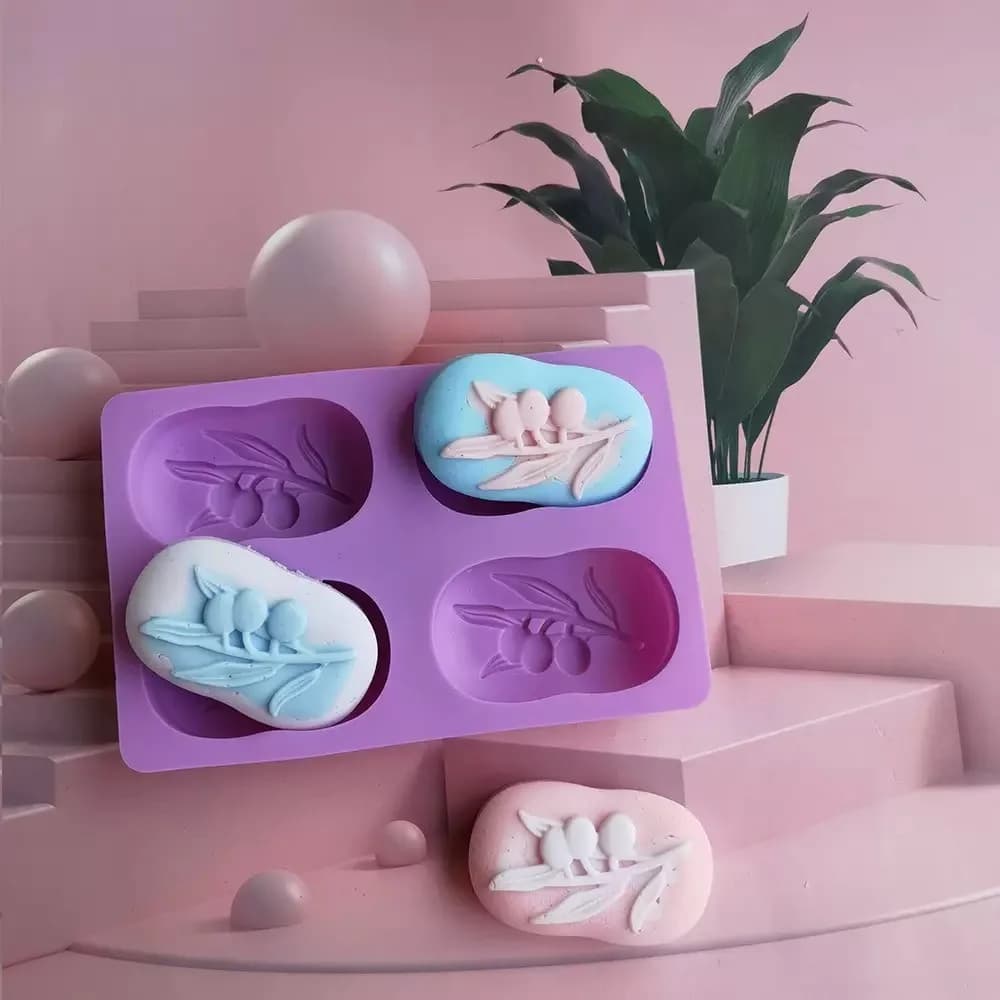 4 Cavities Oval Olive Tree Silicone Soap Mold DIY Soap Making Kits Handmade Cake Candle Mold Gifts Craft Supplies Home Decor - 4