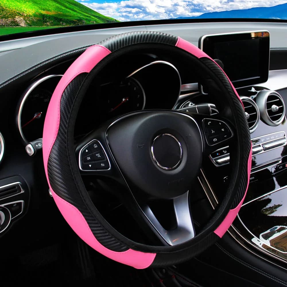 PU carbon fiber leather no inner ring car steering wheel cover is suitable for 14.5 - 15 inch car decoration items. - 3