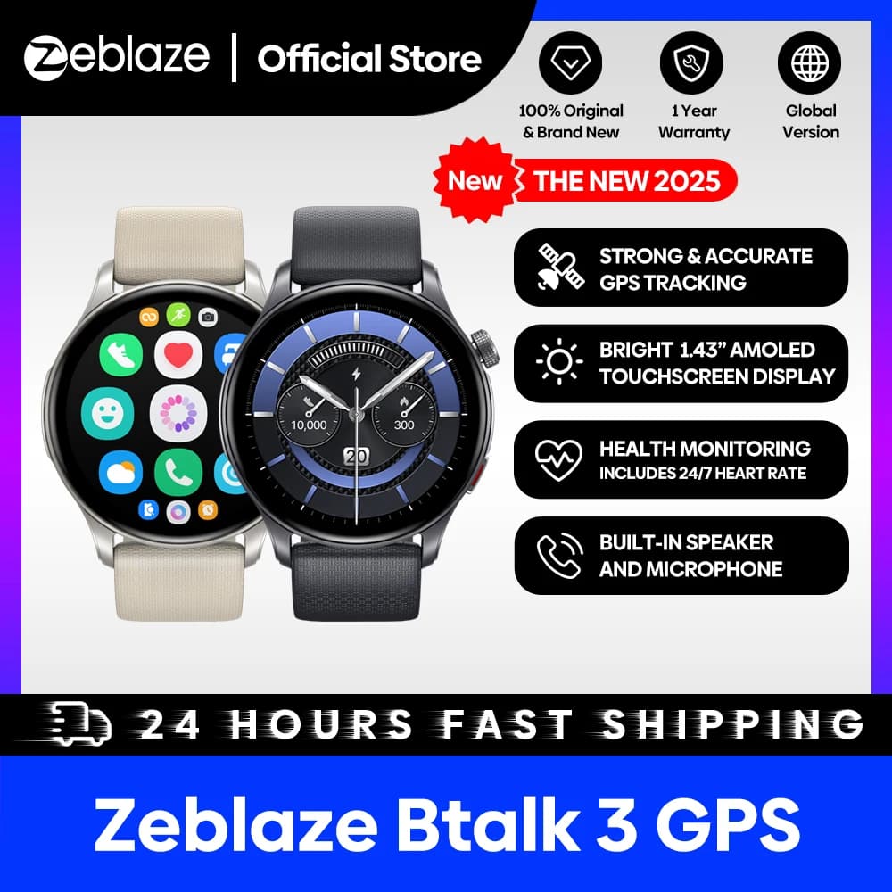 ساعة ذكية جديدة Zeblaze Btalk 3 GPS بشاشة AMOLED 1.43 بوصة سوار مزدوج لإجراء/استقبال المكالمات وتتبع معدل ضربات القلب ومستوى الأكسجين في الدم والإجهاد