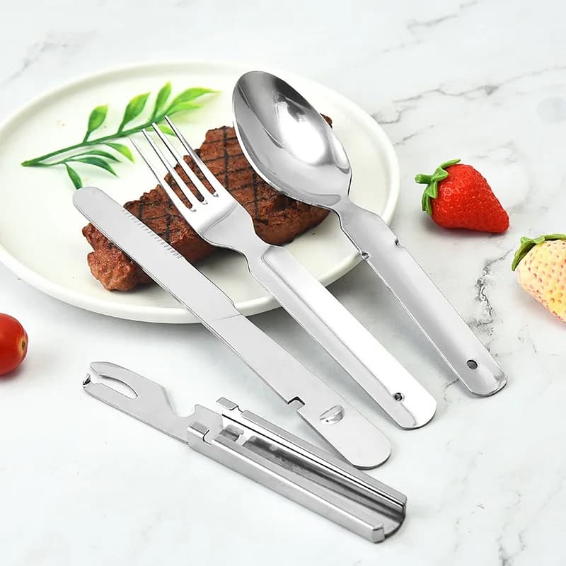 Stainless Steel Portable Outdoor Camping Multi-functional Combination Cutlery Knife and Fork Set Military Fan Fork and Spoon - 2