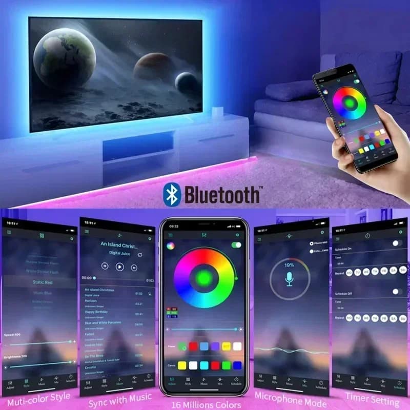 شريط إضاءة الألعاب الذكي RGB LED مع إضاءة عيد الميلاد USB ومزامنة الموسيقى وشريط مرن للتحكم عن بُعد عبر التطبيق لغرفة الألعاب وإضاءة خلفية التلفزيون - 3