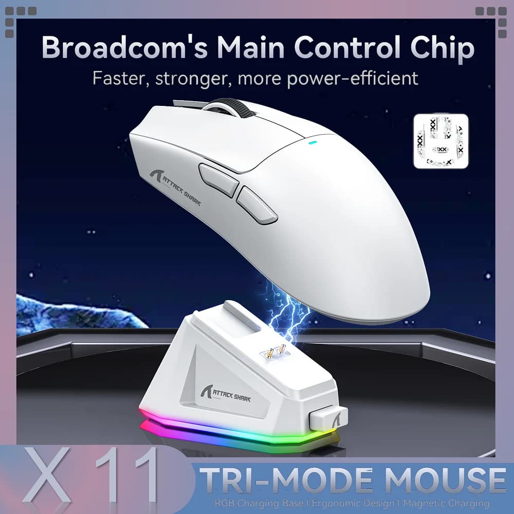 ماوس ألعاب لاسلكي Attack Shark X11&R1 بثلاثة أوضاع، مستشعر PAW3311، 22000 نقطة لكل بوصة، 400 IPS، بإضاءة RGB
