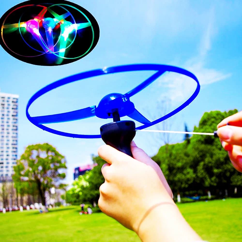أطفال مضيئة تحلق القرص المروحة اللعب LED الإضاءة سحب سلسلة تحلق UFO لعبة الغزل العلوي لعبة في الهواء الطلق لعبة رياضية هدية - 2