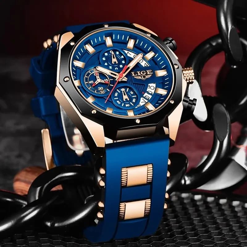 LIGE Fashion Men Watches Top Brand Luxury Silicone Sport Watch Men Quartz Date Clock Waterproof Wristwatch Chronograph Clock Man - 3