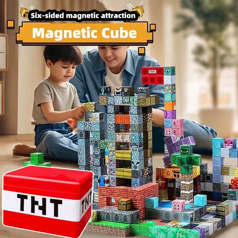صندوق تخزين مكعبات البناء TNT، مكعبات مغناطيسية، مجموعة تجميع يدوية للأطفال