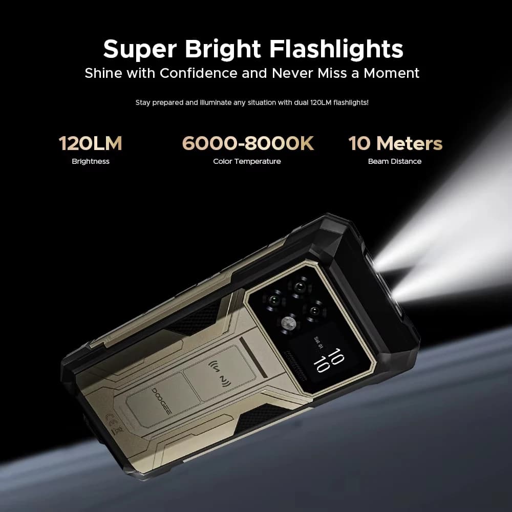 هاتف DOOGEE S200 Max المتين بشاشة 6.72 بوصة بمعدل تحديث 120 هرتز وشاشة خلفية 1.32 بوصة بذاكرة 36 جيجابايت + 512 جيجابايت وبطارية 22000 مللي أمبير وشحن سريع 66 واط بنظام أندرويد 15 وNFC - 6